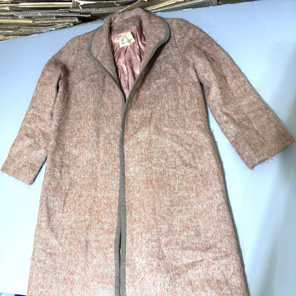 Vintage Womens 1960s Hairy Wool Blend Open Coat Pink Virginia Lee Bellvue WA